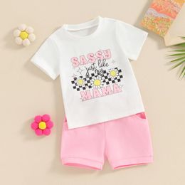 Clothing Sets FOCUSNORM 1-6Y Little Girls Summer Lovely Clothes 2pcs Short Sleeve Letter Flower Print Tops Solid Colour Shorts