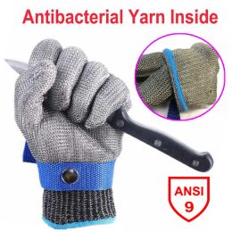 Gloves 100% High Quality ANSI Level A9 Stainless Steel Wire Metal Mesh Butcher Safety Work Protect Meat Gloves