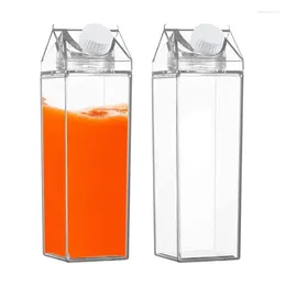 Storage Bottles 2Pcs Square Carton Milk Portable Transparent Breast Pitcher Reusable Clear Water Bottle With Sealed Lid