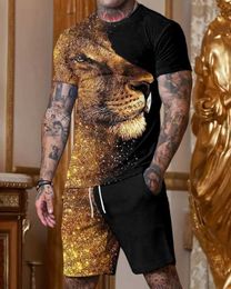 Men's Tracksuits Summer Men Set Animal Lion 3d Printed Oversized T Shirt Short Pants 2 Piece Suit Casual Outfits Fashion Designer Man Clothing T240505