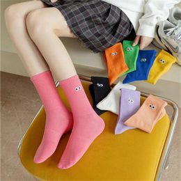 Women Socks Embroidered Big Eyes Mid-Tube Unisex Bright Colour Cartoon Cute Soft Cotton Sports Sokken Dropship