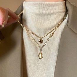 Pendant Necklaces Maillard Brown Natural Stone Necklace For Women Oval Opal Gold Colour Charm Sweater Chain Chokers French Elegance Jewellery