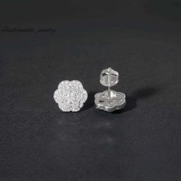 2024 European and American New Womens Creative Flower Hip Hop Jewelry 925 Sterling Silver Earrings with Moissanite Earrings