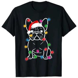 Women's T-Shirt Funny French Bulldog Dog Tree Christmas Lights Xmas Pajama T-Shirt Tops d240507