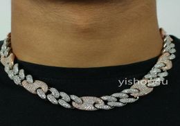 20mm Iced Cuban Oval Link Diamond Chain Necklace Bracelet 14K Two Tone Rose GoldWhite Gold Cubic Zirconia Jewellery Mariner Cuban 8368370