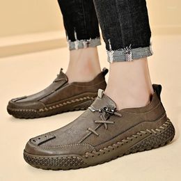 Casual Shoes Genuine Leather Men Sneakers Lightweight Walking Footwear Slip-On Outdoor Men's Driving Hiking Vintage Flats