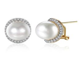 Stud Wedding Jewellry White Cubic Zirconia Pearl Earrings Gold Overlay For Women Fashion Jewellery E20962222715