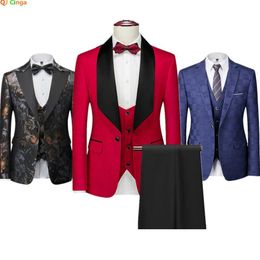 Men's Suits Blazers Red mens three piece lifting fabric jacket and vest pants blue white Grey pink suit M L XL 2XL 3XL 4XL 5XL Q240507