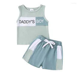 Clothing Sets 0-36months Baby Boys Contrast Colour Set Letter Print Tank Tops Elastic Waist Shorts Toddler 2 Piece Father'S Boy Outfits