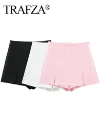 Women's Shorts TRAFZA Summer Women Skirts Elegant Solid Zipper High Waist Slim Slit Female Fashion Streetwear Short Pant