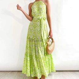 Designer Dress Summer New High Waist Vacation Beach Print Hanging Neck Dress for Women Plus size Dresses