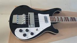 free shipping black 4 strings 4003 Ricken electric bass guitar with white pickguard,Rosewood fretboard