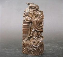 Collectibles Chinese Agarwood Wood Hand Carved statue Fu lu shoulongevity1173569