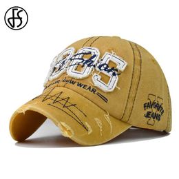 Ball Caps FS Yellow Vintage Baseball Caps For Men Washed Style Street Hip Hop Cap Women Snapback Trucker Hats Gorras Para Hombres 2024 Y240507
