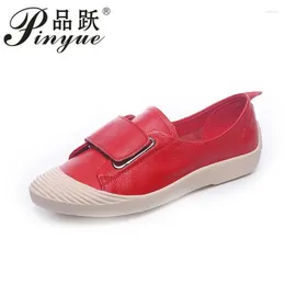 Casual Shoes Women Flats Lace Up Female Walking Genuine Leather Slip-On Non-slip Solid Mujer Sneaker Comfortable 40