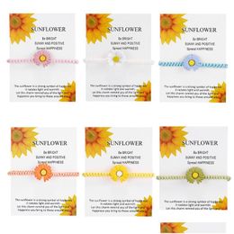 Charm Bracelets New Bracelet For Friendship Couples Sunflower Daisy Pendant Bangles Red Lucky Seven Knots Women Men Wish Jewellery Drop Dhr0P