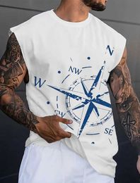 Men's Tank Tops Mens Bottom Shirt Graphic Compass O Neck 3D Outdoor Strt Slveless Printed Clothing Sports Fitness Big Tall Tank Top Y240507