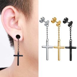Dangle Chandelier SOHOT Unisex Titanium Stainless Steel Cross Ring Earrings Hip Hop Unique Tassel Chain Mens Party Wholesale Punk Bar Party Jewelry XW
