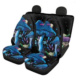 Car Seat Covers Blue Fantasy Mushroom Pattern 4pcs Front&Rear Cover Stretch Protector For Trunk Interior Decor