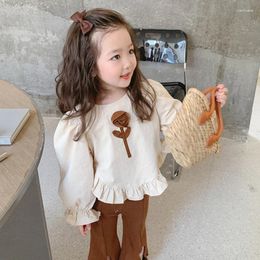 Clothing Sets Girls Suit Comfortable Wild Flower Top Slit Flared Pants Children Autumn Two-piece Set Long Sleeve And