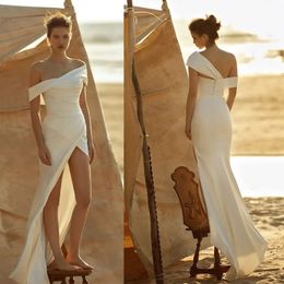 Art Deco-Inspired Glamorous Wedding Mermaid Ruched Dresses Neck One Shoulder Satin Zipper Floor Length Custom Made Plus Size Vestidos De Novia