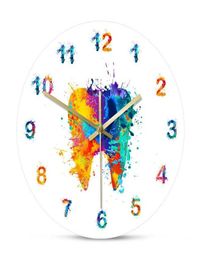 Watercolour Tooth Painting Print Wall Clock Clinic Wall Art Non Ticking Wall Watch Orthodontist Dentist H09228389757