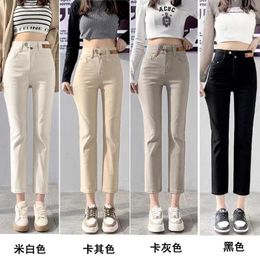 Women's Jeans Spring Stretch Fashion Versatile High Waist Slim Straight Elasticity Large Size Ankle-length Denim Pants Y2k