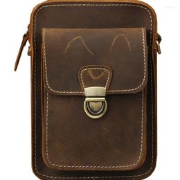 Waist Bags Pack Men Genuine Leather Casual Vintage Multi-function Men's Small Pockets Cow Cell Phone