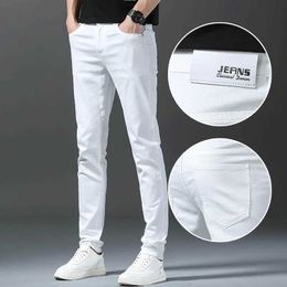 Men's Jeans 2023 Autumn New White Mens Jeans Straight Slim Solid Colour Casual Denim Trousers Classic Male Brand Clothing Pants Y240507