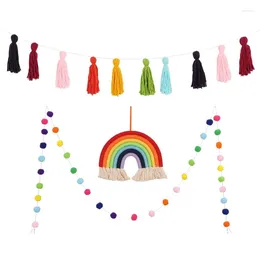 Decorative Figurines MQVAE Rainbow Wall Hanging Macrame Pom Ball String Banner For Nursery Baby Home Decor