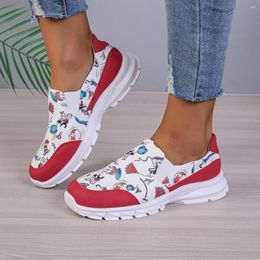 Casual Shoes Female Graffiti Sneakers Autumn Round Toe Soft Sole Loafers Large Size Lightweight Single Zapatos Para Mujer