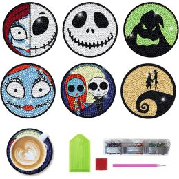 Stitch 6PCS DIY Cool Cartoon Jack Skull Diamond Painting Coaster Kit Wooden Drink Cup Cushion Nonslip Table Placemat Insulation Pad