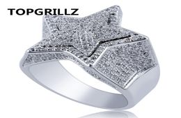 TOPGRILLZ Hip Hop Five Star Rings Men39s Gold Silver Colour Iced Out Cubic Zircon Jewellery Ring Gifts8554769