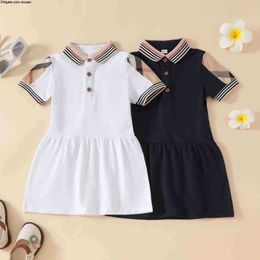 Dress Baby Girl Girl Plaid Shirt Clothe Summer Childrens Short Sleeve Cotton Shirt Skirt Classic Plaid Lapel Imported Customised Fabrics
