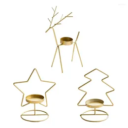 Candle Holders Geometric Metal Christmas Holder Tree Elk Ornaments Gift Home Decoration