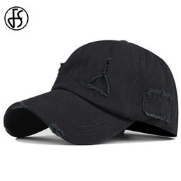 Ball Caps FS Trendy Worn Hole Baseball Cap Women Men Solid Colour Vintage Trucker Hats Black Blue High Quality Cotton Streetwear Dad Hats Y240507