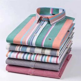 Men's Dress Shirts 100% Cotton Mens Oxford Shirts New Hot Sale Long Sle Casual Stripe Soft Buttoned Plaid Formal Clothes Plus Size 7XL 6XL d240507