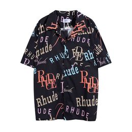 Original Designer Rhuder Shirts Spring/Summer Fashion Brand New Letter Mens Womens Loose Relaxed Polo Neck Kort ärmskjorta