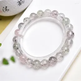 Link Bracelets 9MM Natural Dragon Fruit Mica Bracelet Women Fashion Healing Crystal Round Beads Lovers Strand Jewellery Gift 1PCS