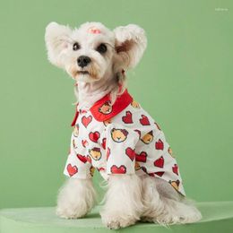 Dog Apparel Summer Thin Shirt For Dogs Clothing Pet Clothes Cat Small Heart Bear Print Cute Fashion Boy Girl Chihuahua Products 2024