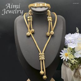 Necklace Earrings Set Dubai 24K Gold Plated Jewellery For Women Chain Beads Decor Bracelet Italian Fashion Wedding Party Gifts
