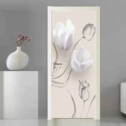 Stickers Door Decal Modern Sticker Cover Wallpaper Home Entrance Ornament Entrance Decoration Selfadhesive Photo On The Fridge Flowers