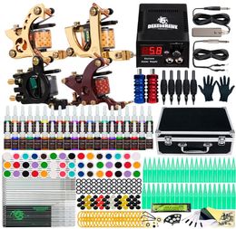 Dragonhawk Tattoo Kit 4 Guns 40 Color Inks Power Supply Needles Tips with Carry Case D139GD165245301
