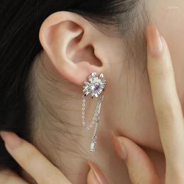 Stud Earrings PANJBJ 925 Sterling Silver Zircon Daisy Flower Earring For Women Girl Asymmetry Trend Versatile Jewellery Gift Drop
