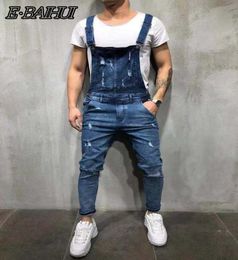 EBAIHUI 2019 New Ripped Jeans Jumpsuit Men Fashion Streetwear Hole Denim Overalls Autumn Male Casual Pockets Vintage Jeans LF8289583551