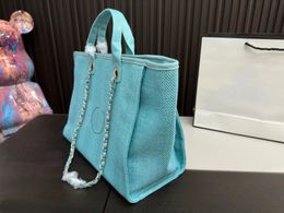 CHANEI Fashion Womens Beach Bag Shoulder Bag Canvas Designer Shopping Bag With Silver Chain Luxury Handbag Travel Bag Handbag Tote Bags Larg