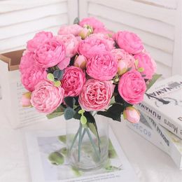 Decorative Flowers Peony Bride Bouquet Silk Rose Artificial For Vase Home Decor Garden Wedding Decoration Fake Plants Christmas Garland