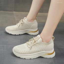 Casual Shoes Women's 2024 Knitted Mesh Vulcanize Outdoor Walking Women Sneakers Solid Lace Up Ladies