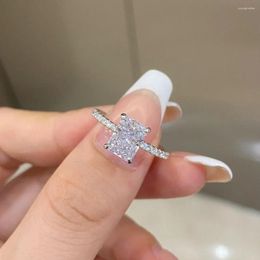 Cluster Rings 925 Sterling Silver Ring Women's Niche Light Luxury 8A Flower Rectangular High Carbon Diamond Fashion Jewelry