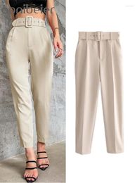 Women's Pants Aonibeier Office Wear Women Suit Pant With Belt Zipper High Waisted OL Formal Trousers Female Ankle Y2K Summer